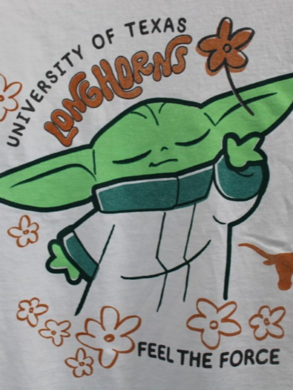 Blue 84 University Texas Longhorns Star Wars Grogu Baby Yoda T-Shirt Small Cream